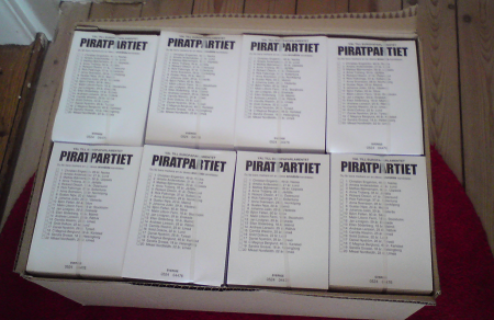 Piratpartiets valsedlar, färdiga för distribution